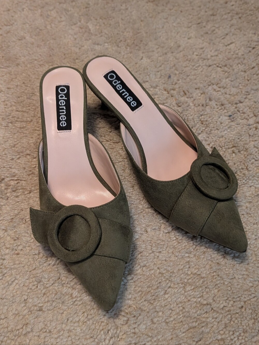 Odernee Olive Pointed Toe Slip-On Mules 10 1/2
